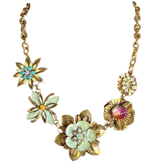Vintage Enamel and Rhinestone Metal Floral Adjustable Necklace 18"-20" - Picture 2 of 9